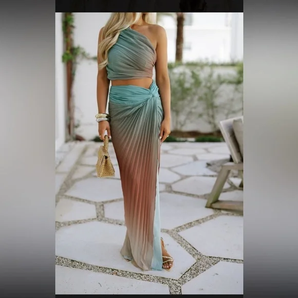 These three boutique ombré pleated skirt set mint NWT - Picture 10 of 11